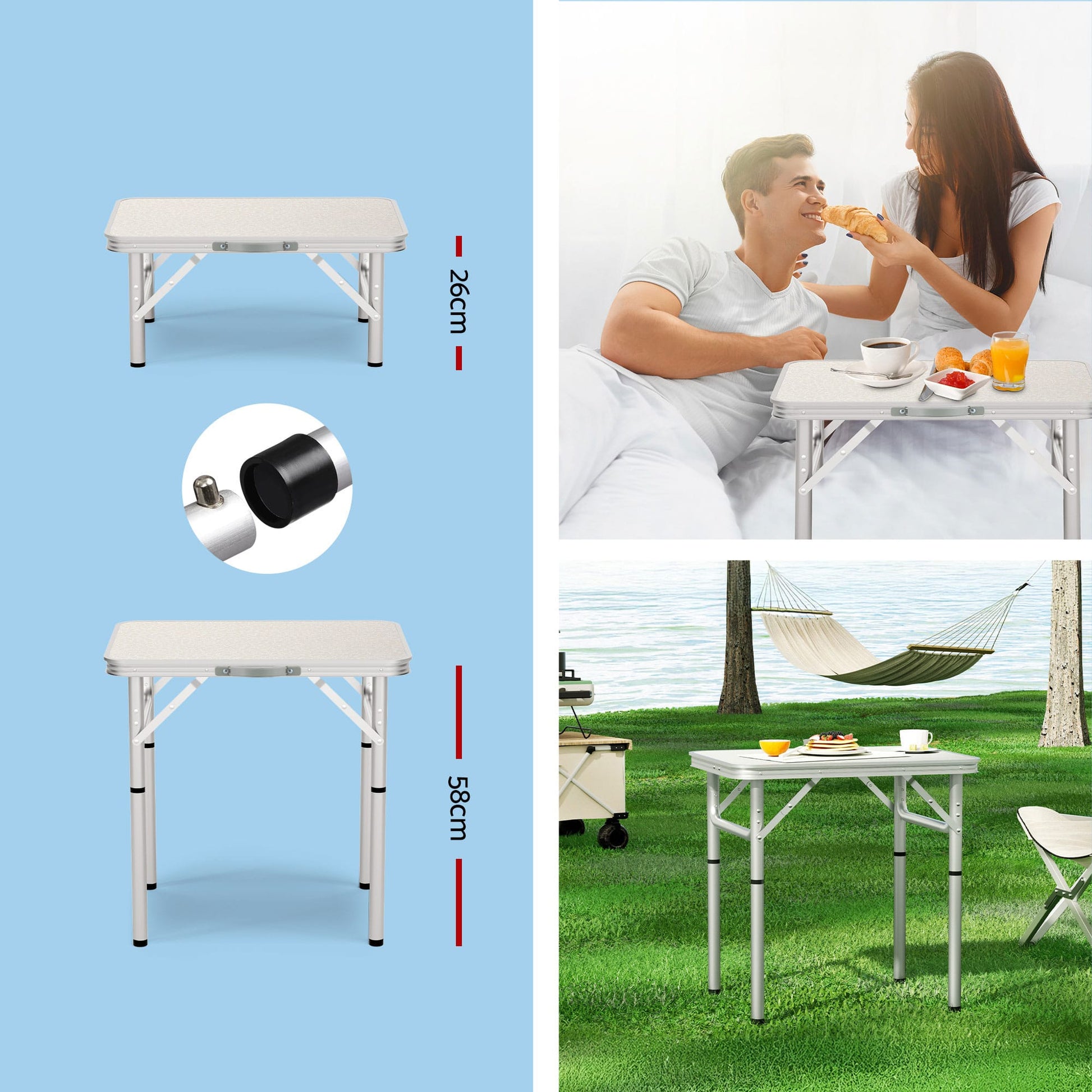 Weisshorn Outdoor Recreation > Camping > Camp Furniture Weisshorn Folding Camping Table 60CM Adjustable Portable Outdoor Picnic Desk