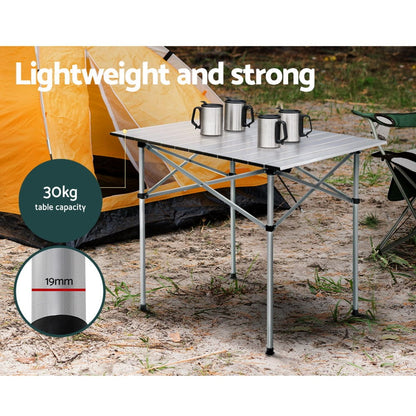 Weisshorn Outdoor Recreation > Camping > Camp Furniture Weisshorn Folding Camping Table 70CM Roll Up Outdoor Picnic BBQ Aluminium Desk
