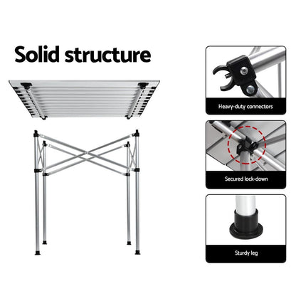 Weisshorn Outdoor Recreation > Camping > Camp Furniture Weisshorn Folding Camping Table 70CM Roll Up Outdoor Picnic BBQ Aluminium Desk