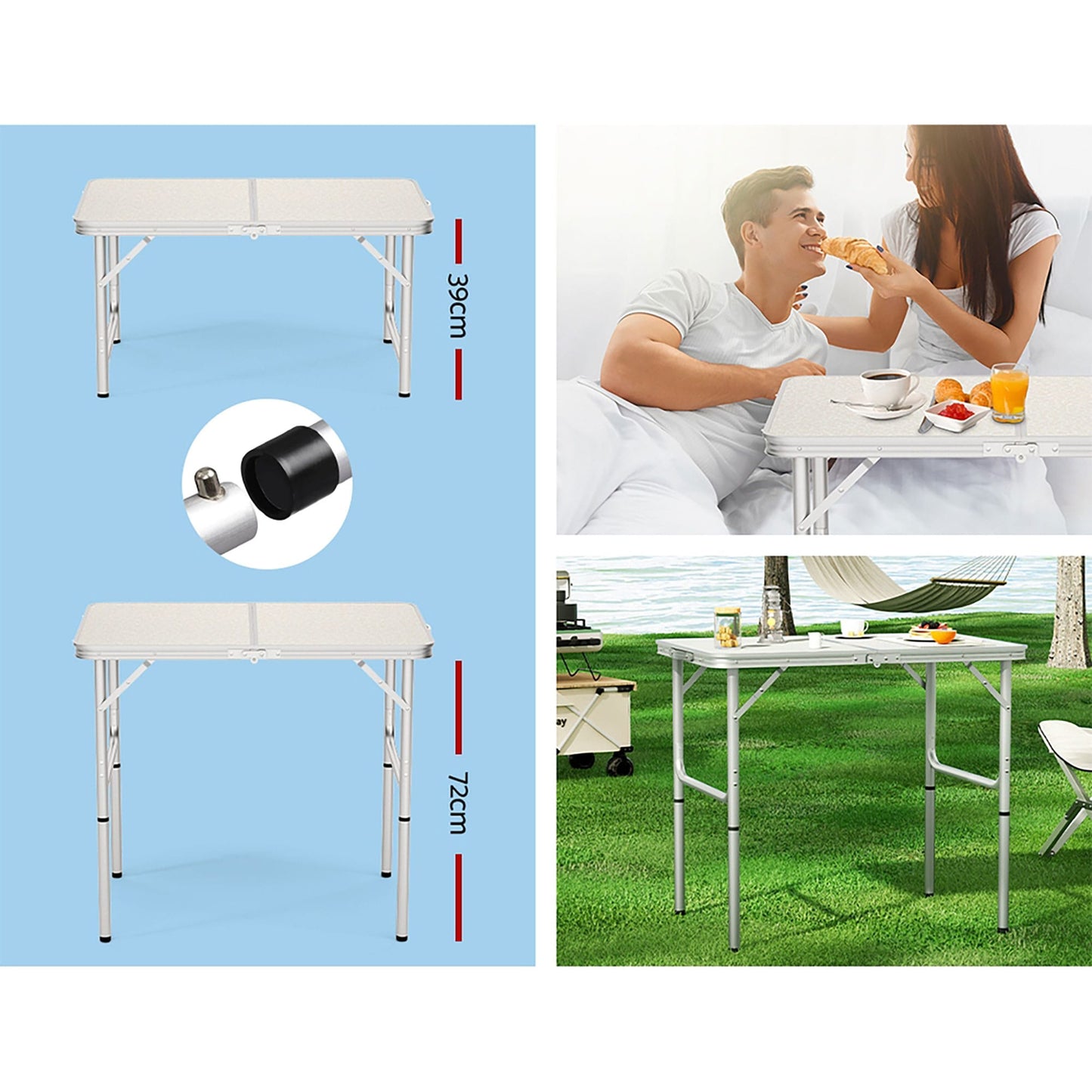 Weisshorn Outdoor Recreation > Camping > Camp Furniture Weisshorn Folding Camping Table 90CM Adjustable Portable Outdoor Picnic Desk