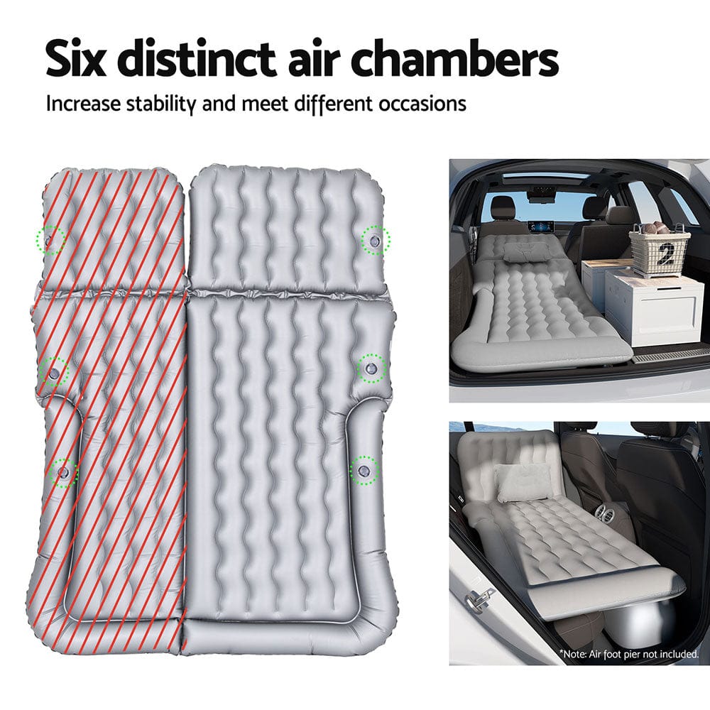Weisshorn Outdoor Recreation > Camping > Inflatable Mattresses Weisshorn Car Mattress 175x130 Inflatable SUV Back Seat Camping Bed Grey