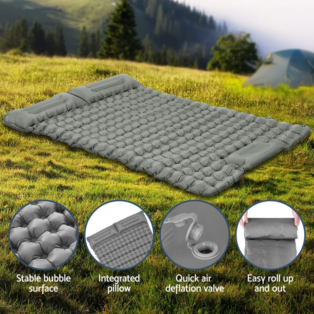 Weisshorn Outdoor Recreation > Camping > Inflatable Mattresses Weisshorn Self Inflating Mattress Camping Sleeping Mat Air Bed Double Pillow Bag