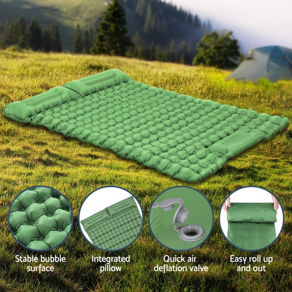 Weisshorn Outdoor Recreation > Camping > Inflatable Mattresses Weisshorn Self Inflating Mattress Camping Sleeping Mat Air Bed Pad Double Pillow