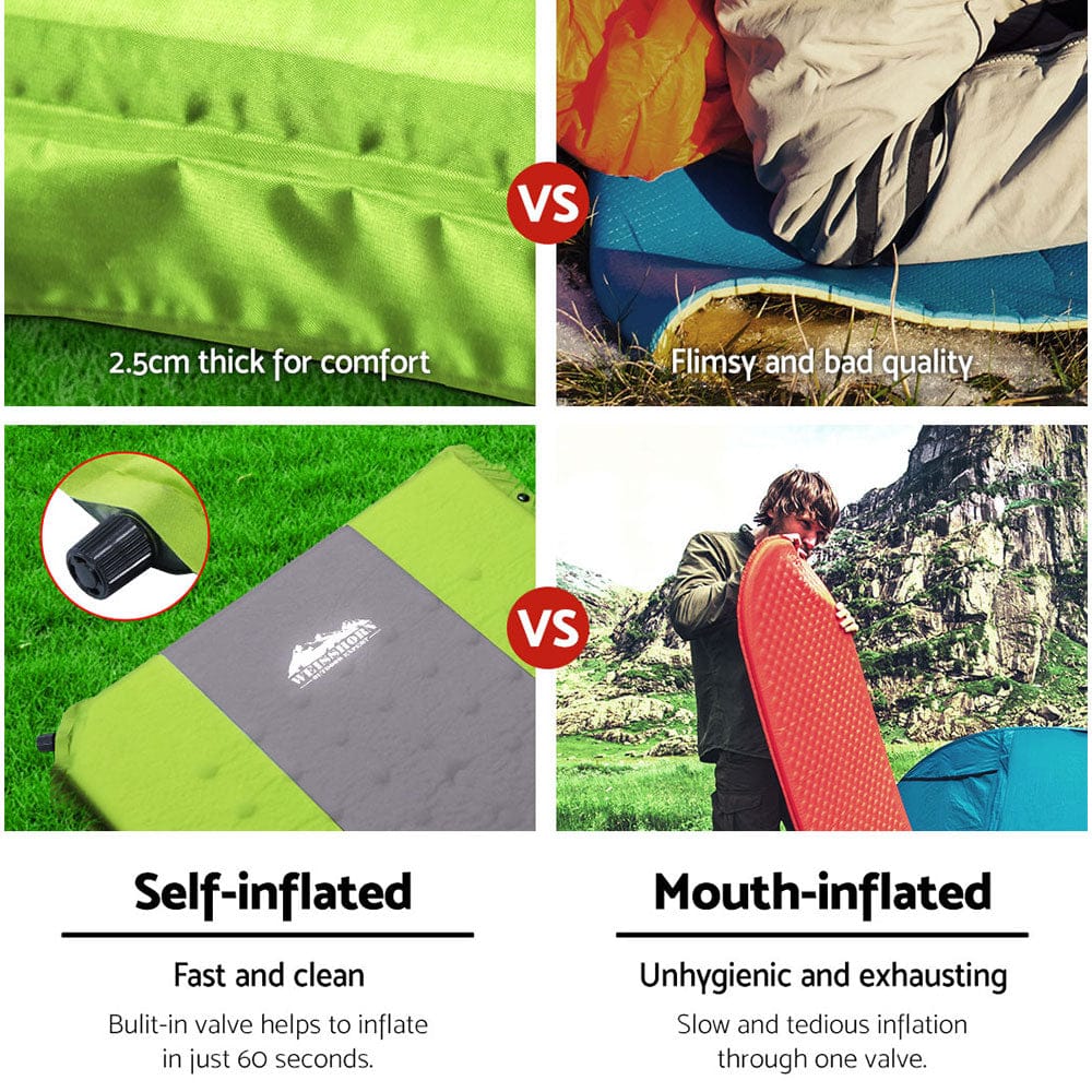 Weisshorn Outdoor Recreation > Camping > Inflatable Mattresses Weisshorn Self Inflating Mattress Camping Sleeping Mat Air Bed Pad Single Green