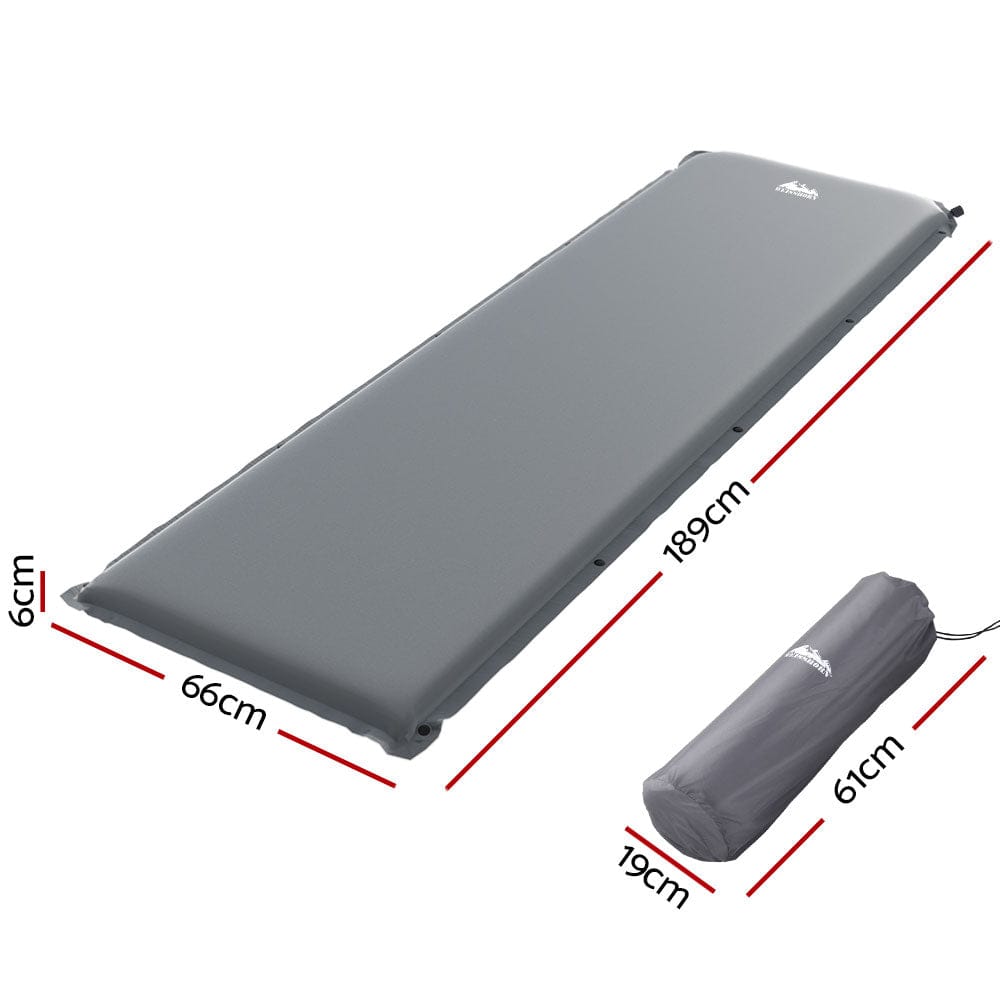 Weisshorn Outdoor Recreation > Camping > Inflatable Mattresses Weisshorn Self Inflating Mattress Camping Sleeping Mat Air Bed Pad Single Grey