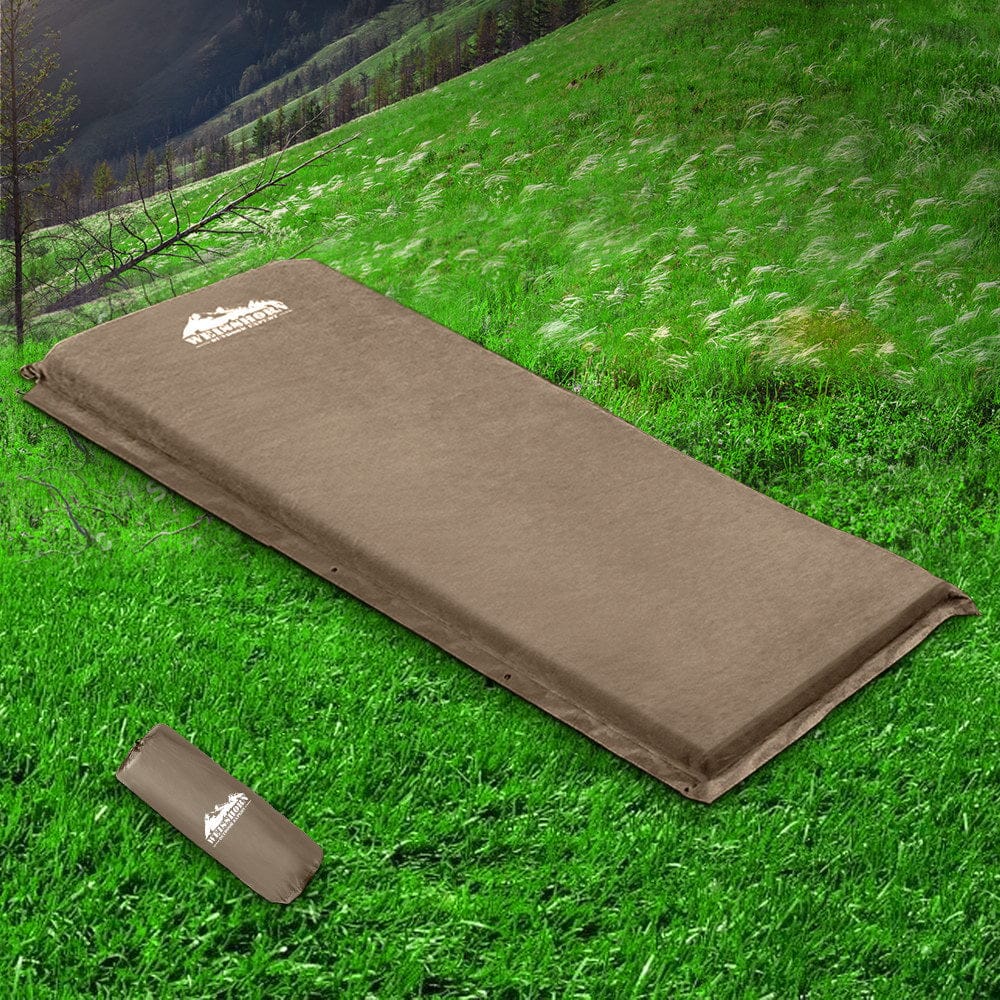 Weisshorn Outdoor Recreation > Camping > Inflatable Mattresses Weisshorn Self Inflating Mattress Camping Sleeping Mat Air Bed Single Coffee