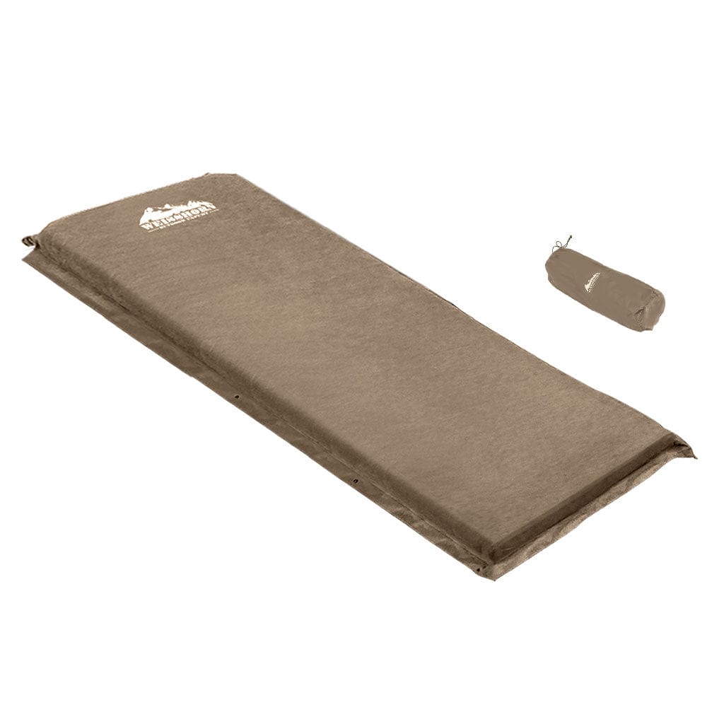 Weisshorn Outdoor Recreation > Camping > Inflatable Mattresses Weisshorn Self Inflating Mattress Camping Sleeping Mat Air Bed Single Coffee