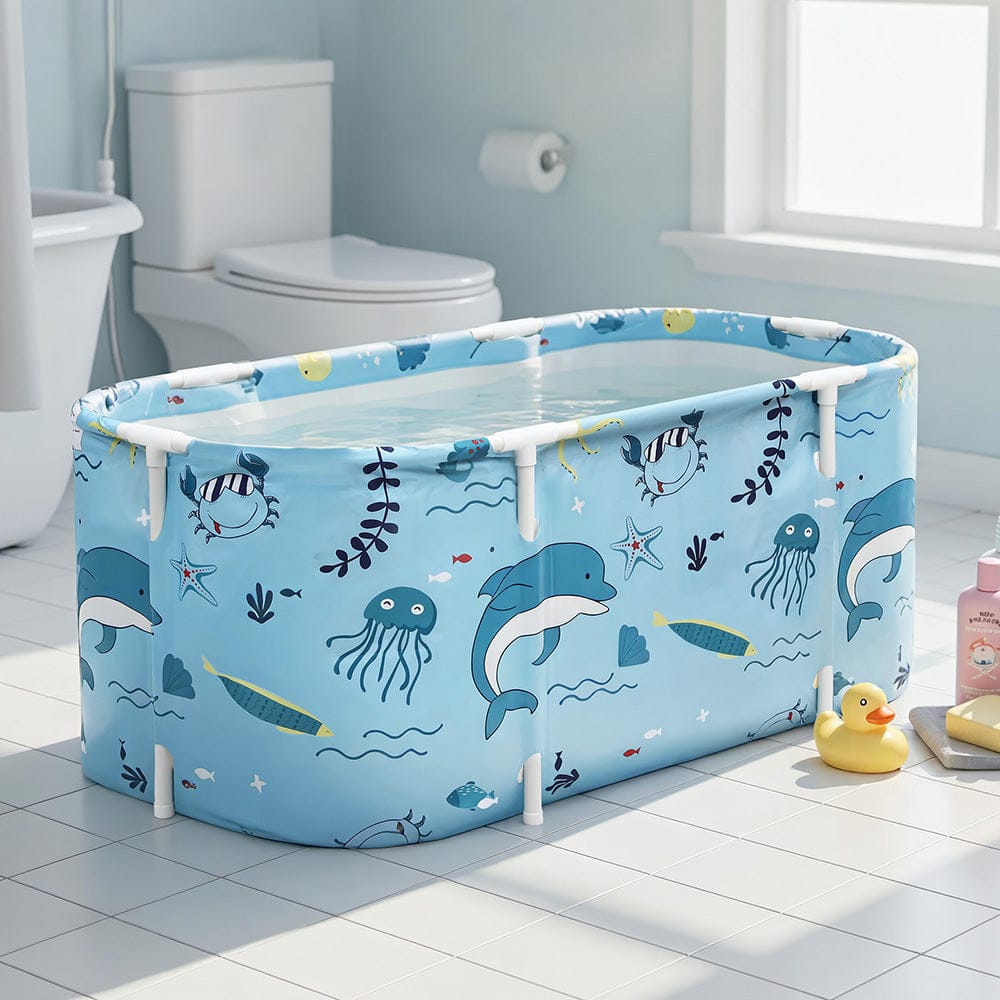 Weisshorn Outdoor Recreation > Camping > Portable Toilets & Showers Weisshorn Foldable Bathtub PVC Spa Bucket Inflatable Cushion 114x62cm Blue