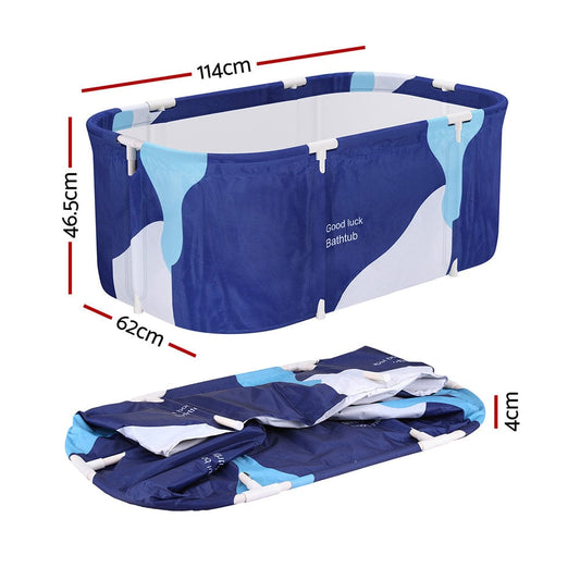 Weisshorn Outdoor Recreation > Camping > Portable Toilets & Showers Weisshorn Foldable Bathtub PVC Spa Bucket Inflatable Cushion 114x62cm Navy Blue