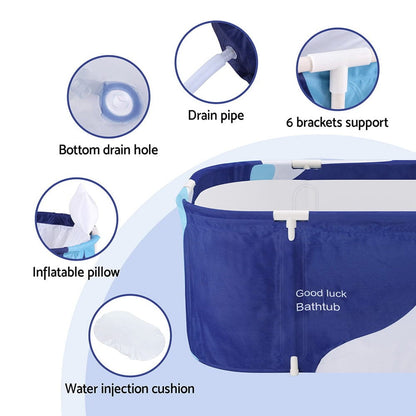 Weisshorn Outdoor Recreation > Camping > Portable Toilets & Showers Weisshorn Foldable Bathtub PVC Spa Bucket Inflatable Cushion 114x62cm Navy Blue