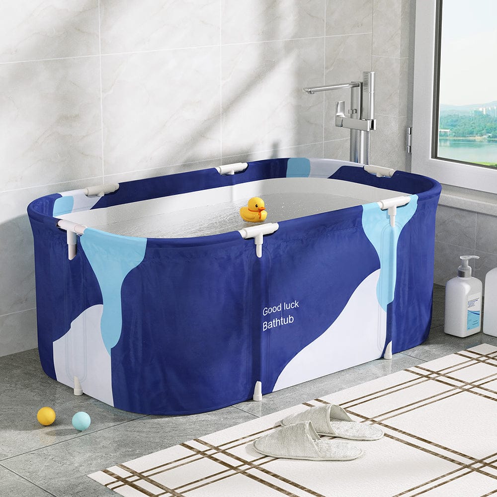 Weisshorn Outdoor Recreation > Camping > Portable Toilets & Showers Weisshorn Foldable Bathtub PVC Spa Bucket Inflatable Cushion 114x62cm Navy Blue