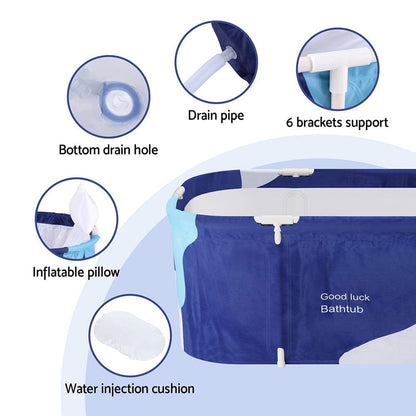 Weisshorn Outdoor Recreation > Camping > Portable Toilets & Showers Weisshorn Foldable Bathtub PVC Spa Bucket Inflatable Cushion 134x65cm Navy Blue