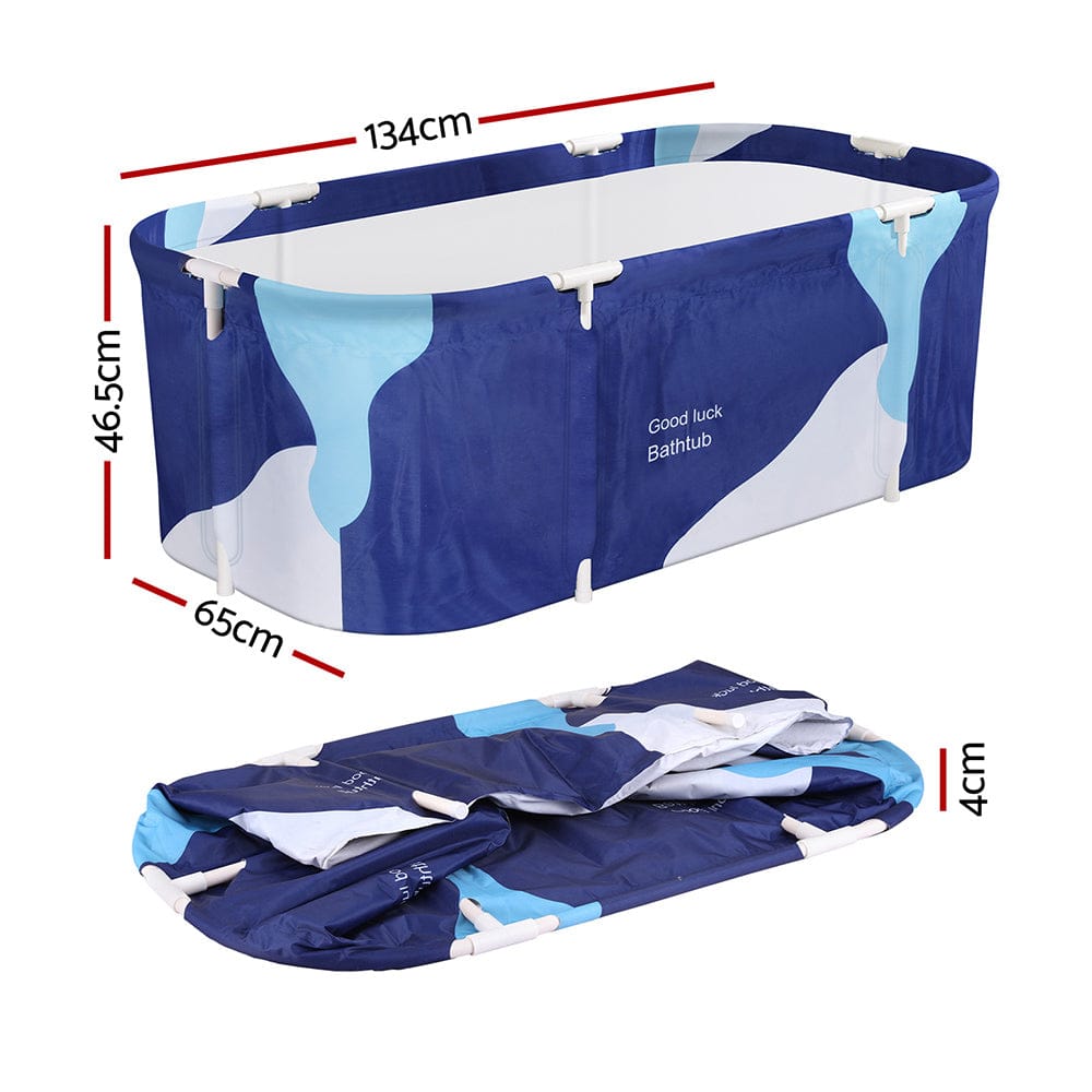 Weisshorn Outdoor Recreation > Camping > Portable Toilets & Showers Weisshorn Foldable Bathtub PVC Spa Bucket Inflatable Cushion 134x65cm Navy Blue