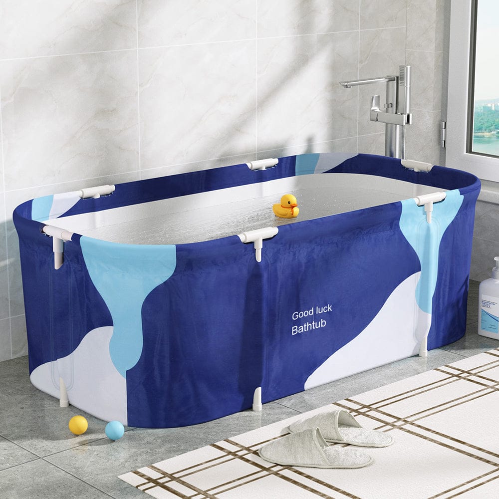 Weisshorn Outdoor Recreation > Camping > Portable Toilets & Showers Weisshorn Foldable Bathtub PVC Spa Bucket Inflatable Cushion 134x65cm Navy Blue