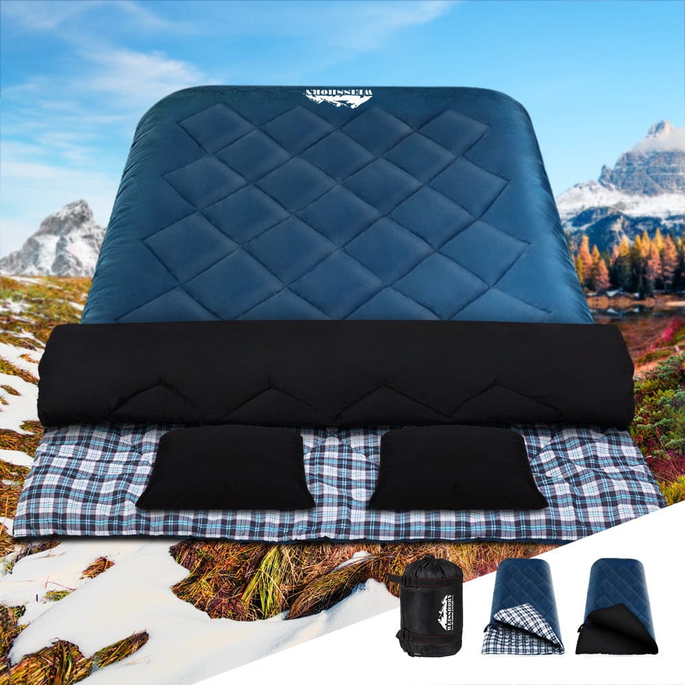 Weisshorn Outdoor Recreation > Camping > Sleeping Bags Weisshorn Sleeping Bag Double Pillow Thermal Camping Hiking Tent Blue -10&deg;C
