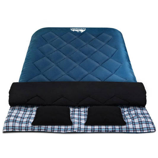 Weisshorn Outdoor Recreation > Camping > Sleeping Bags Weisshorn Sleeping Bag Double Pillow Thermal Camping Hiking Tent Blue -10&deg;C