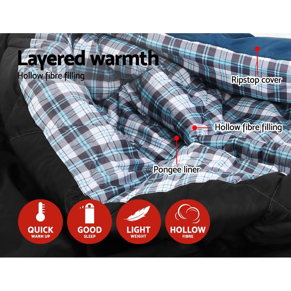 Weisshorn Outdoor Recreation > Camping > Sleeping Bags Weisshorn Sleeping Bag Double Pillow Thermal Camping Hiking Tent Blue -10&deg;C