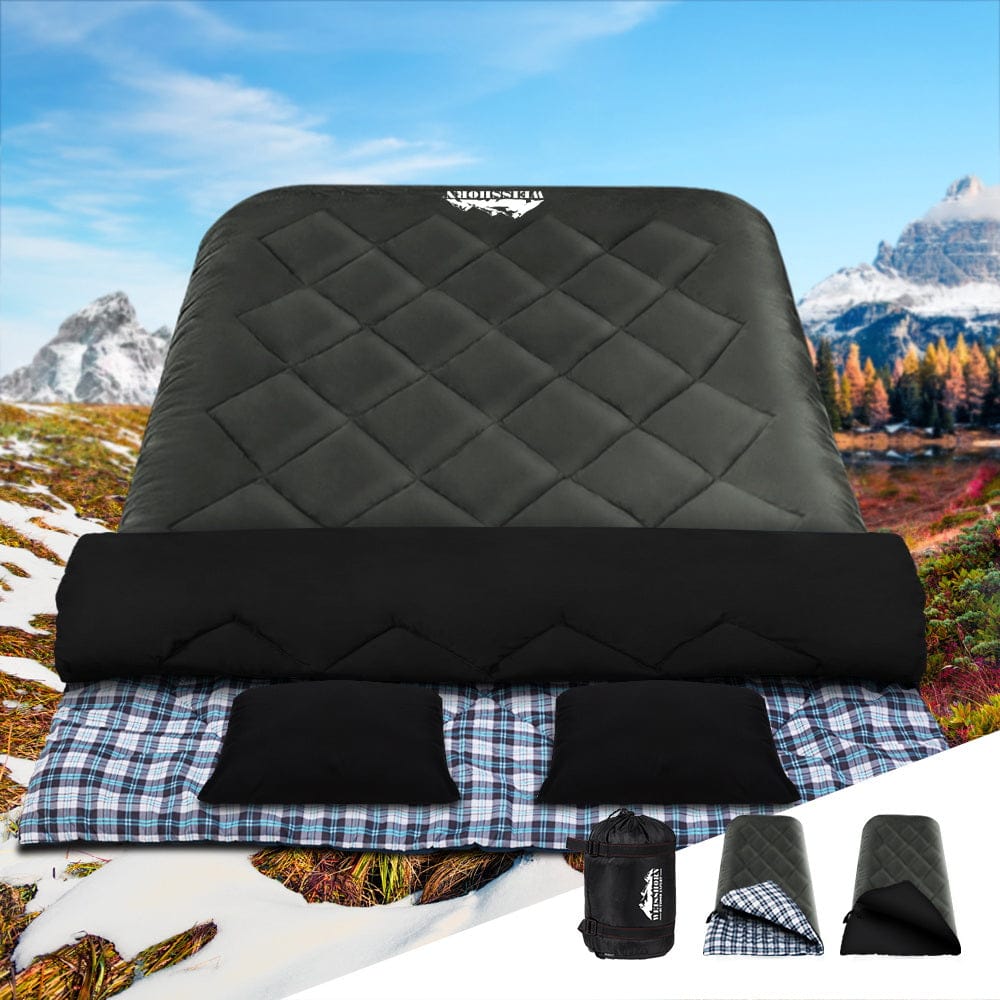 Weisshorn Outdoor Recreation > Camping > Sleeping Bags Weisshorn Sleeping Bag Double Pillow Thermal Camping Hiking Tent Grey -10&deg;C