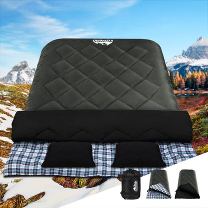 Weisshorn Outdoor Recreation > Camping > Sleeping Bags Weisshorn Sleeping Bag Double Pillow Thermal Camping Hiking Tent Grey -10&deg;C