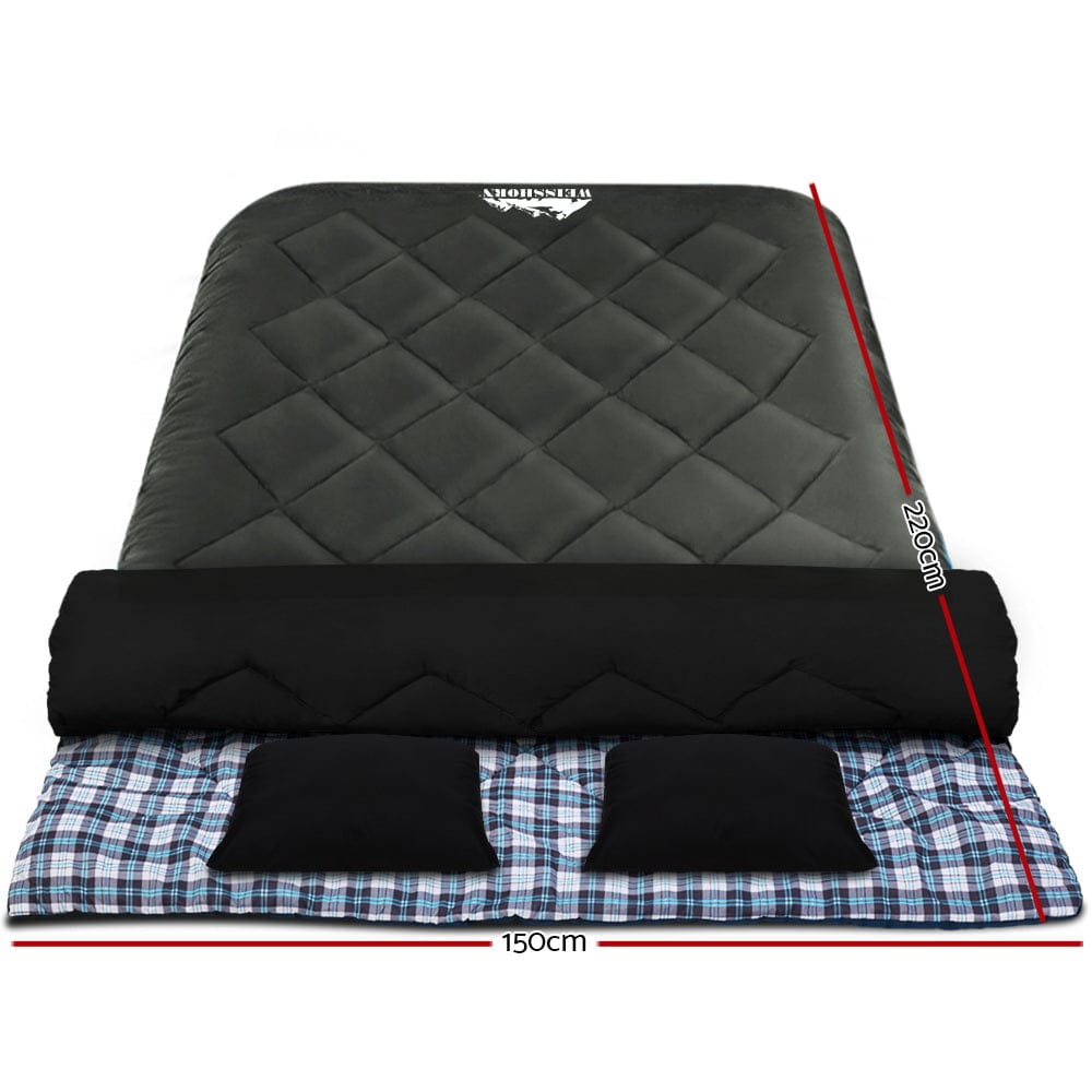 Weisshorn Outdoor Recreation > Camping > Sleeping Bags Weisshorn Sleeping Bag Double Pillow Thermal Camping Hiking Tent Grey -10&deg;C