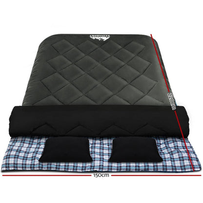Weisshorn Outdoor Recreation > Camping > Sleeping Bags Weisshorn Sleeping Bag Double Pillow Thermal Camping Hiking Tent Grey -10&deg;C