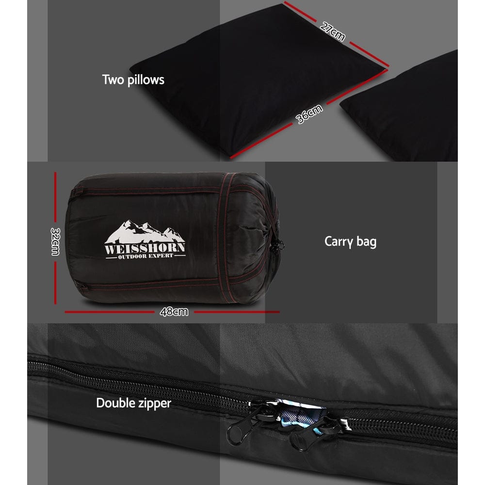 Weisshorn Outdoor Recreation > Camping > Sleeping Bags Weisshorn Sleeping Bag Double Pillow Thermal Camping Hiking Tent Grey -10&deg;C