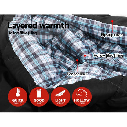 Weisshorn Outdoor Recreation > Camping > Sleeping Bags Weisshorn Sleeping Bag Double Pillow Thermal Camping Hiking Tent Grey -10&deg;C
