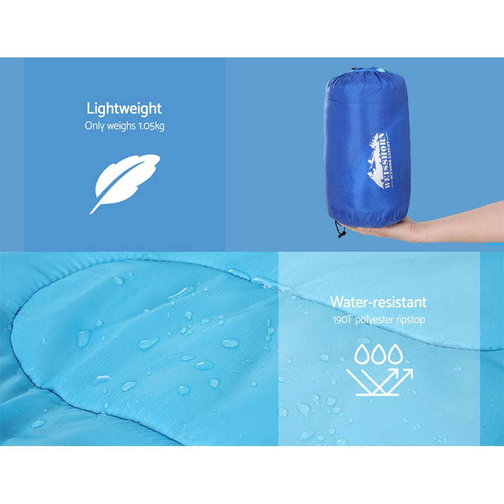 Weisshorn Outdoor Recreation > Camping > Sleeping Bags Weisshorn Sleeping Bag Kids Single 172cm Thermal Camping Hiking Blue
