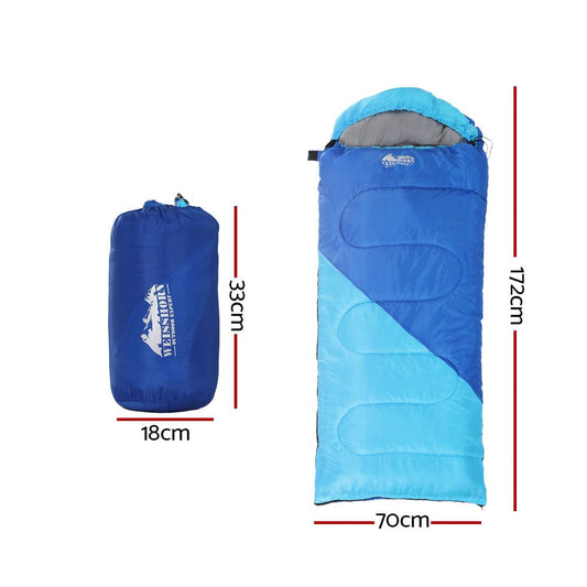 Weisshorn Outdoor Recreation > Camping > Sleeping Bags Weisshorn Sleeping Bag Kids Single 172cm Thermal Camping Hiking Blue
