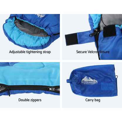Weisshorn Outdoor Recreation > Camping > Sleeping Bags Weisshorn Sleeping Bag Kids Single 172cm Thermal Camping Hiking Blue