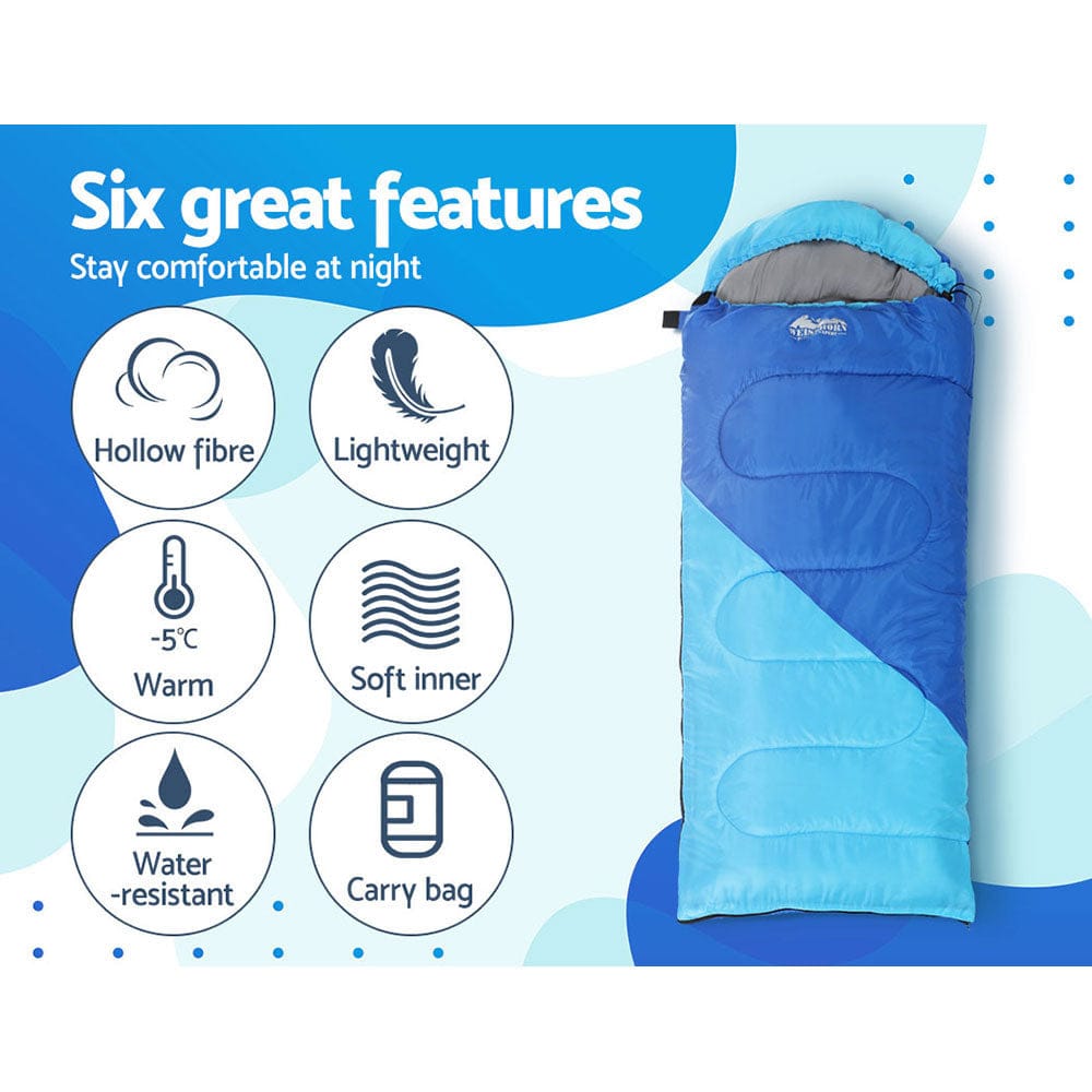 Weisshorn Outdoor Recreation > Camping > Sleeping Bags Weisshorn Sleeping Bag Kids Single 172cm Thermal Camping Hiking Blue