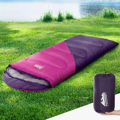 Weisshorn Outdoor Recreation > Camping > Sleeping Bags Weisshorn Sleeping Bag Kids Single 172cm Thermal Camping Hiking Pink