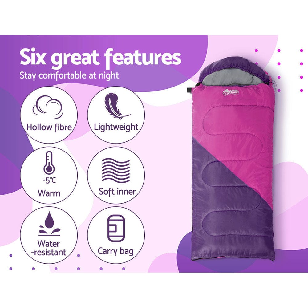 Weisshorn Outdoor Recreation > Camping > Sleeping Bags Weisshorn Sleeping Bag Kids Single 172cm Thermal Camping Hiking Pink