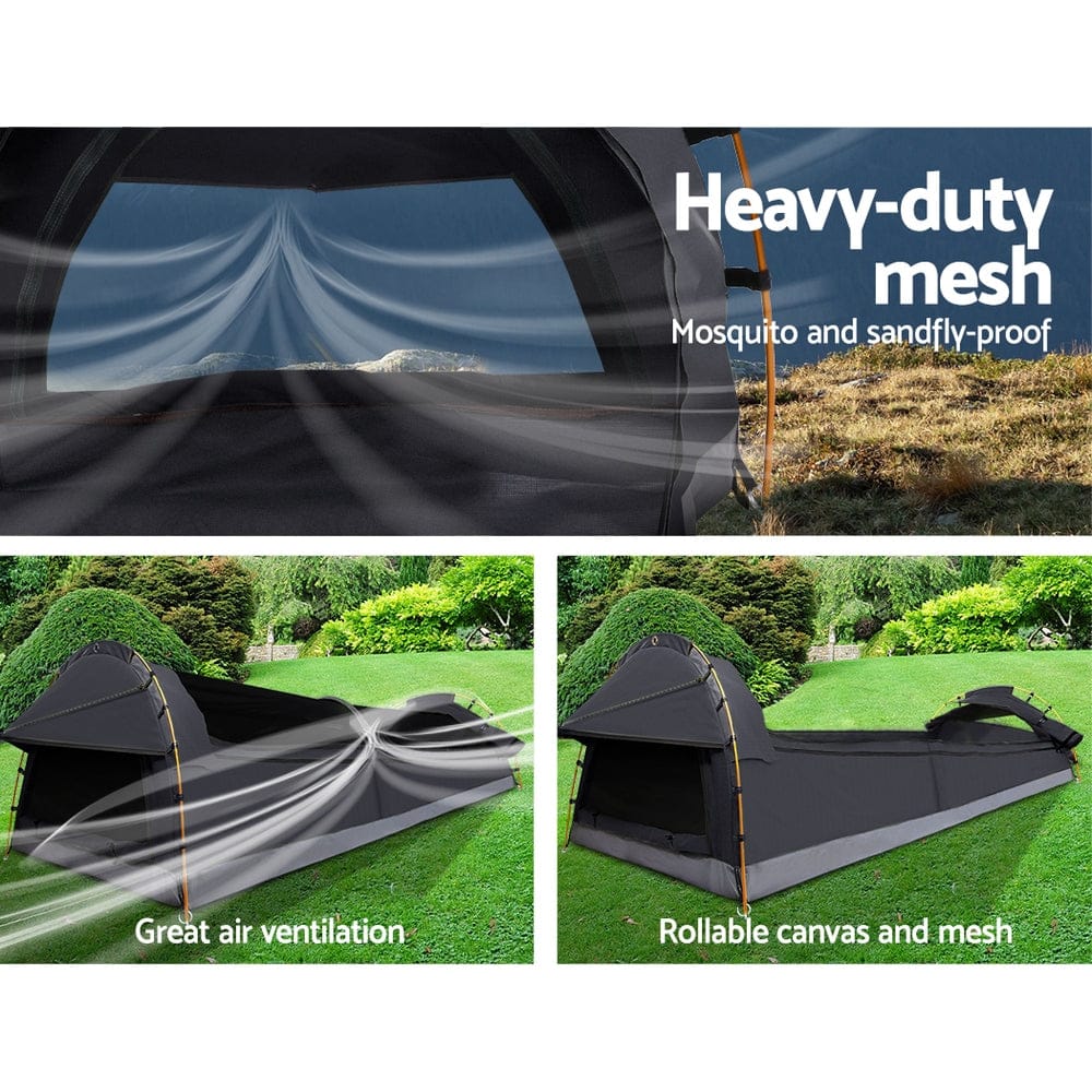 Weisshorn Outdoor Recreation > Camping > Tents Weisshorn Double Swag Camping Swags Deluxe Canvas Tent Dark Grey