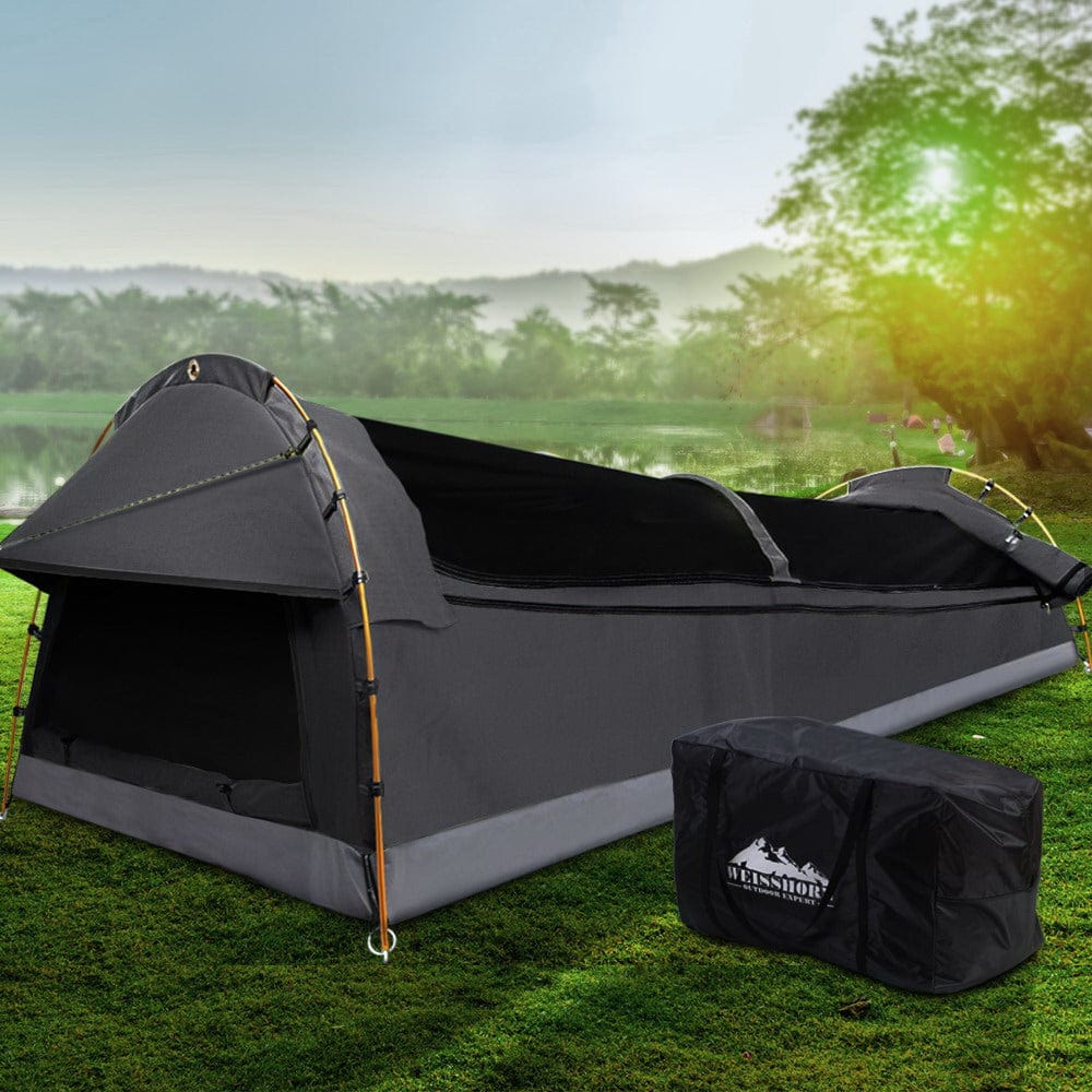 Weisshorn Outdoor Recreation > Camping > Tents Weisshorn Double Swag Camping Swags Deluxe Canvas Tent Dark Grey