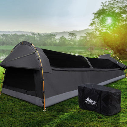 Weisshorn Outdoor Recreation > Camping > Tents Weisshorn Double Swag Camping Swags Deluxe Canvas Tent Dark Grey