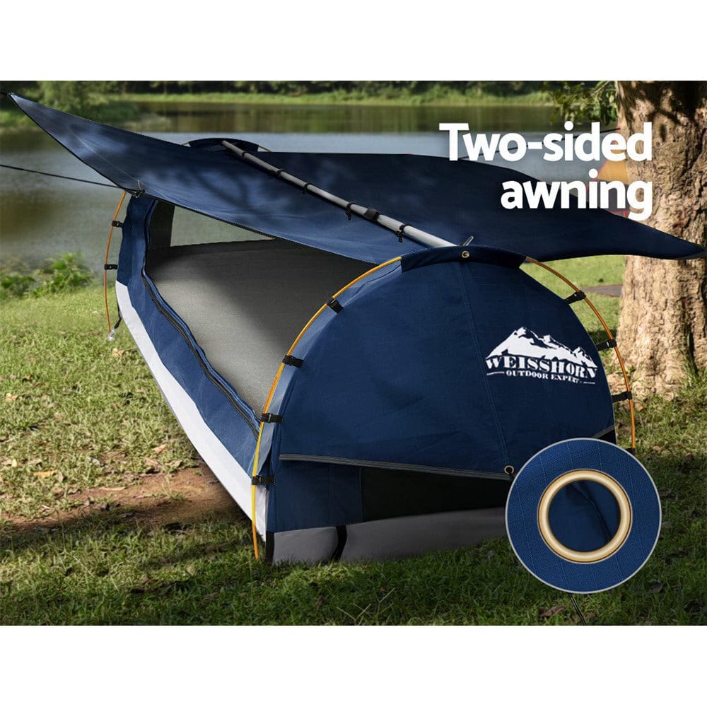 Weisshorn Outdoor Recreation > Camping > Tents Weisshorn King Single Swag Camping Swags Canvas Free Standing Dome Tent Blue