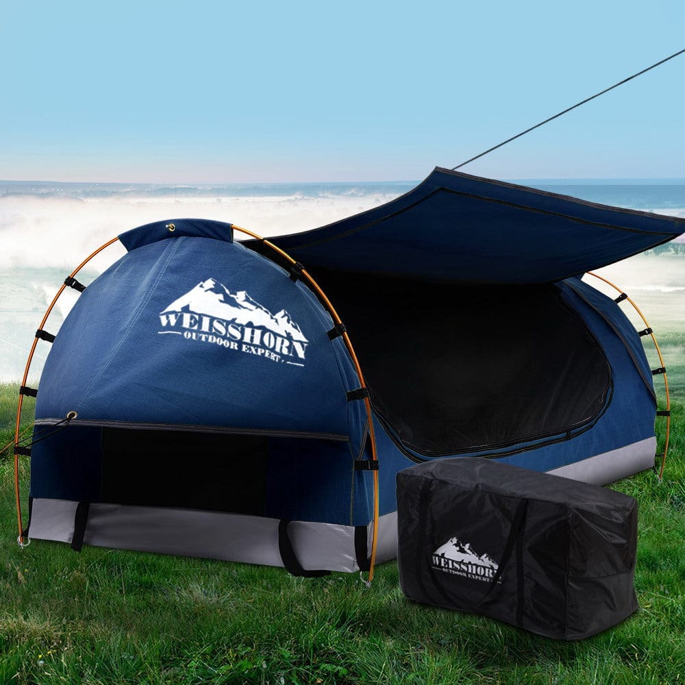 Weisshorn Outdoor Recreation > Camping > Tents Weisshorn King Single Swag Camping Swags Canvas Free Standing Dome Tent Blue
