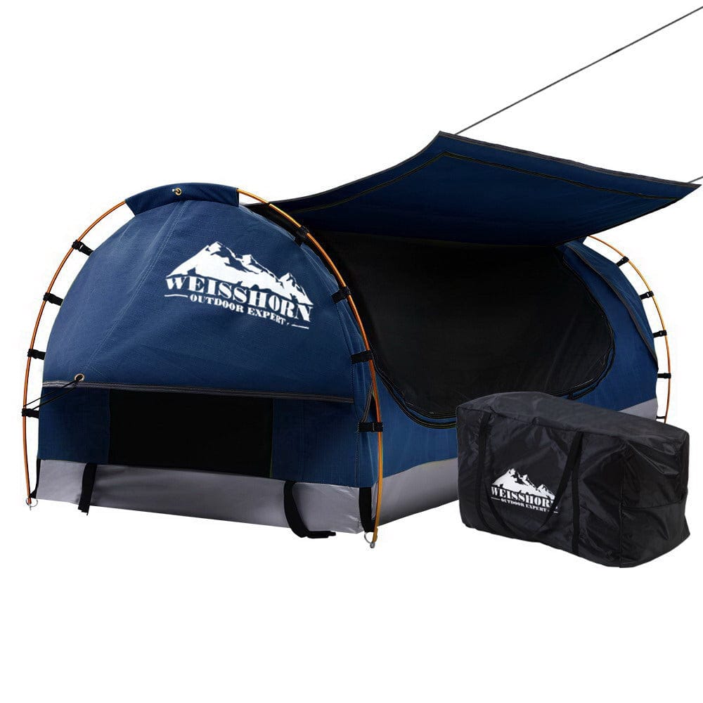 Weisshorn Outdoor Recreation > Camping > Tents Weisshorn King Single Swag Camping Swags Canvas Free Standing Dome Tent Blue