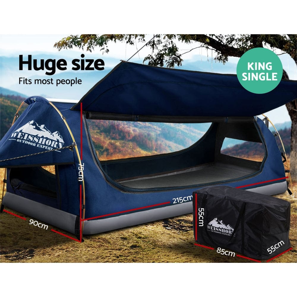 Weisshorn Outdoor Recreation > Camping > Tents Weisshorn King Single Swag Camping Swags Canvas Free Standing Dome Tent Blue