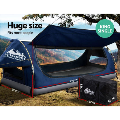 Weisshorn Outdoor Recreation > Camping > Tents Weisshorn King Single Swag Camping Swags Canvas Free Standing Dome Tent Blue