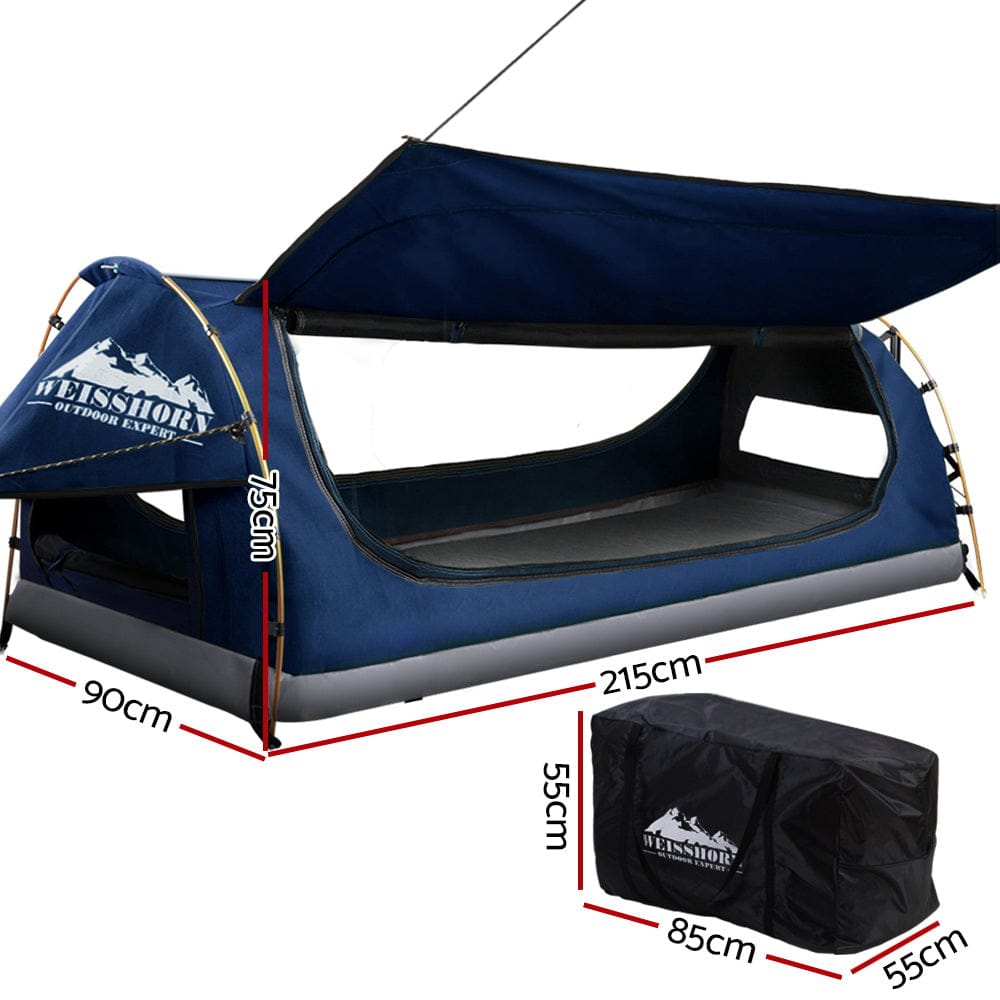 Weisshorn Outdoor Recreation > Camping > Tents Weisshorn King Single Swag Camping Swags Canvas Free Standing Dome Tent Blue