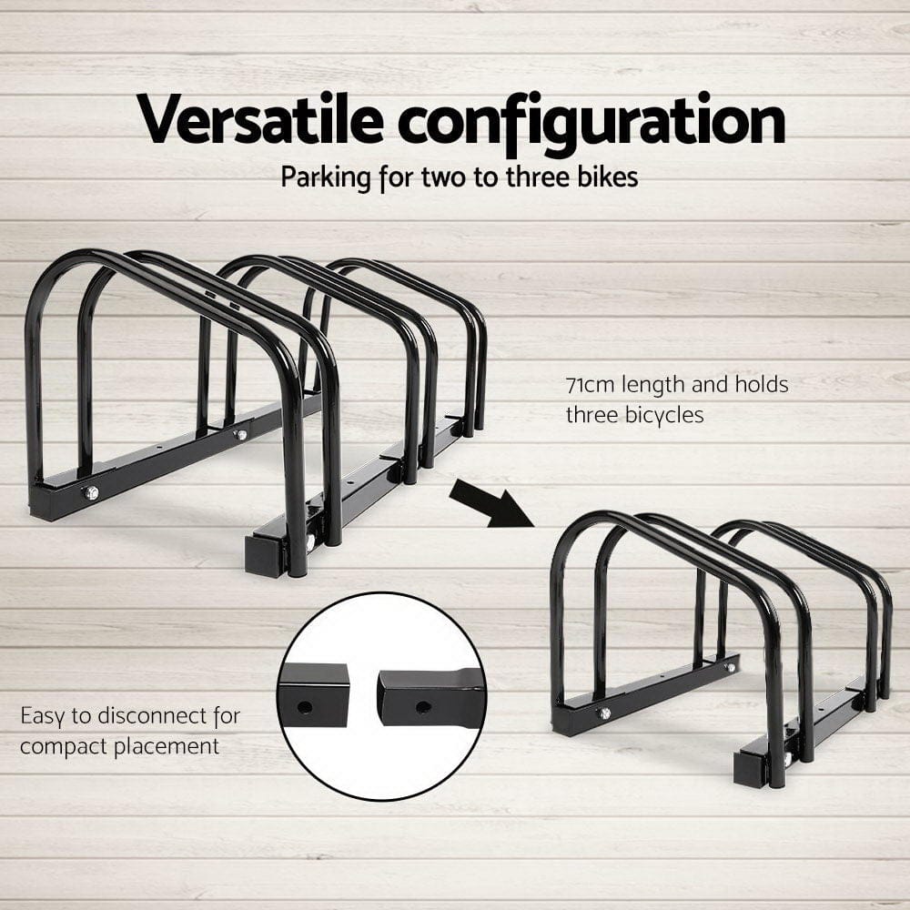 Weisshorn Sports & Fitness > Bikes & Accessories > Bicycle Stands & Storage Weisshorn 3 Bike Stand Rack Bicycle Storage Floor Parking Holder Cycling Black