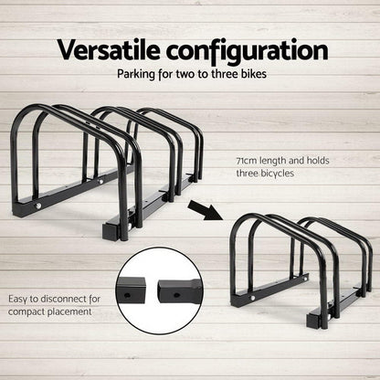 Weisshorn Sports & Fitness > Bikes & Accessories > Bicycle Stands & Storage Weisshorn 3 Bike Stand Rack Bicycle Storage Floor Parking Holder Cycling Black