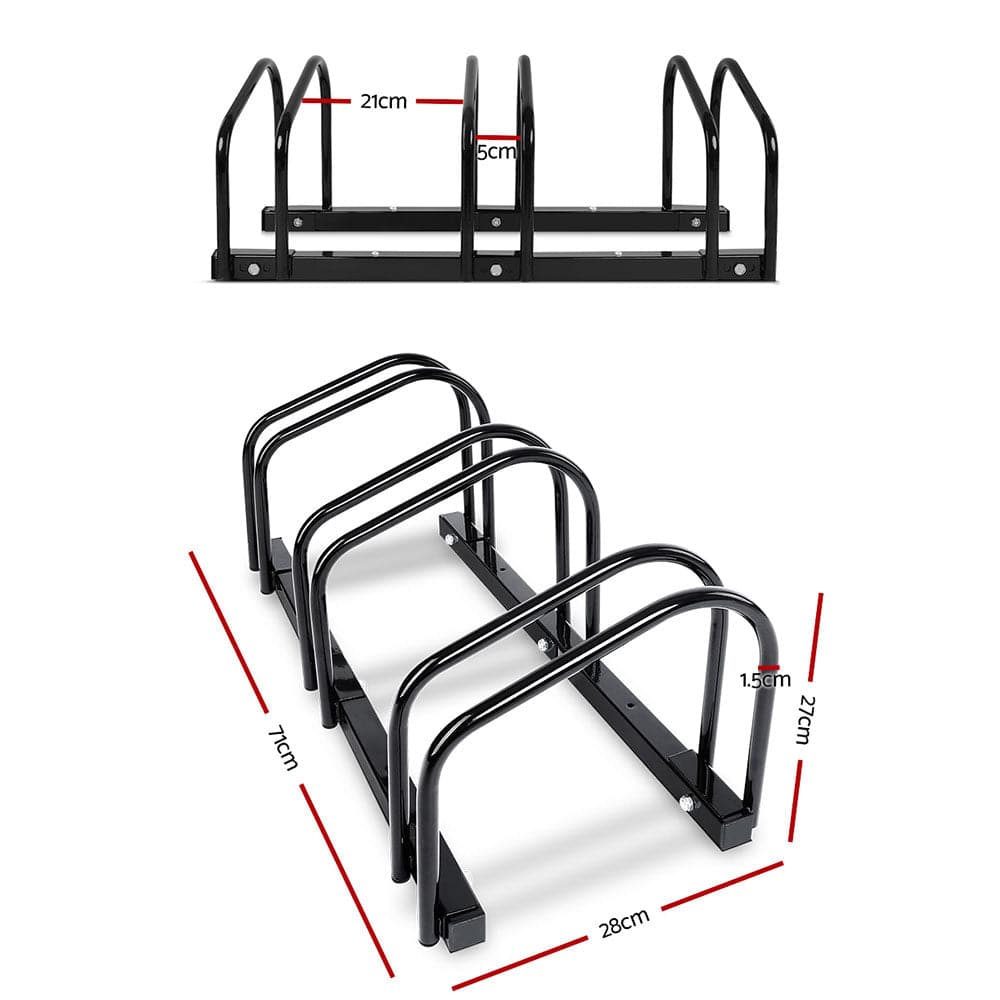 Weisshorn Sports & Fitness > Bikes & Accessories > Bicycle Stands & Storage Weisshorn 3 Bike Stand Rack Bicycle Storage Floor Parking Holder Cycling Black