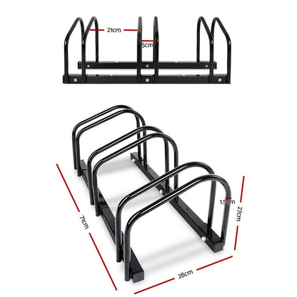 Weisshorn Sports & Fitness > Bikes & Accessories > Bicycle Stands & Storage Weisshorn 3 Bike Stand Rack Bicycle Storage Floor Parking Holder Cycling Black