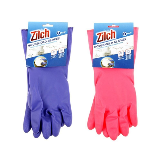 Zilch Cleaning Gloves Multicolour 2 Pair Household Rubber Gloves Latex Kitchen Long Sleeve Dish Washing Cleaning