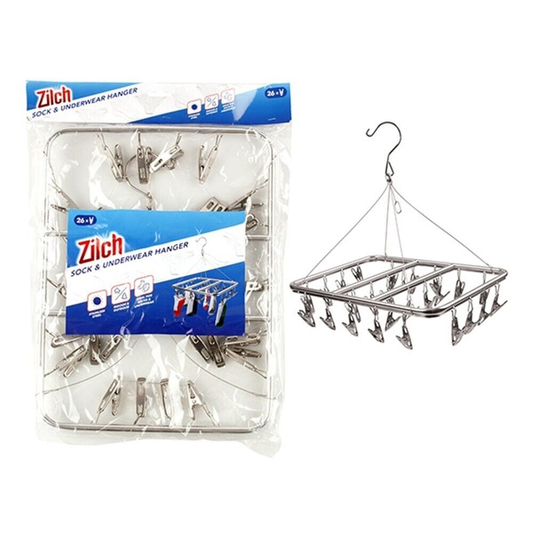 Zilch Hanger 26 Pegs Aluminium Hanger Laundry Sock Underwear Clothes Airer Dryer Rack 35x27cm
