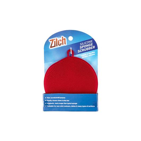 Zilch Sponge Dishwashing Scrubber Silicone Sponge Washing Cleaning Kitchen Round Red 10.5cm