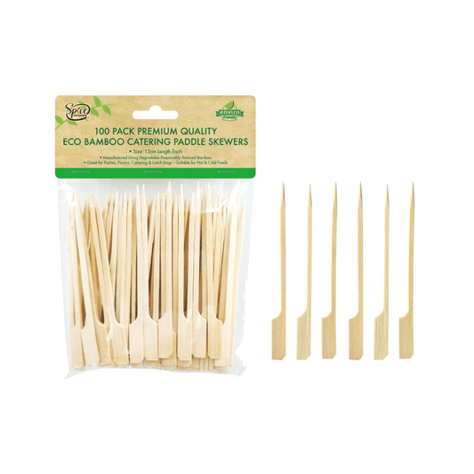 100pcs ECO Paddle Skewers BBQ Kebab Meat Satay Stick Bamboo Wooden Catering